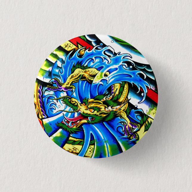 Cool Oriental Dragon tattoo 1 Inch Round Button (Front)