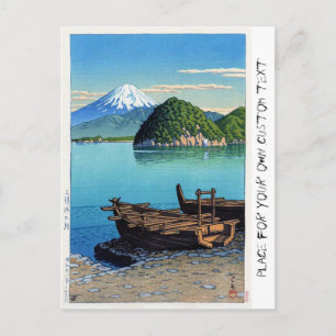 Cool oriental Hasui Kawase Fuji seaside boat art Postcard