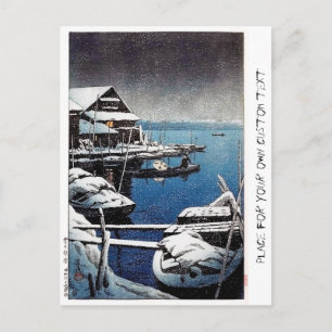 Cool oriental Hasui Kawase winter snow lake scene Postcard