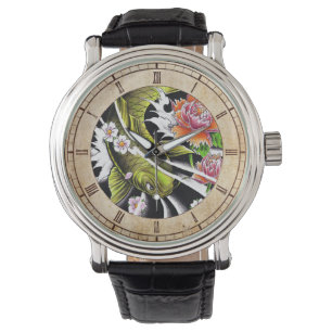 Cool oriental japanese black ink lucky koi fish watch