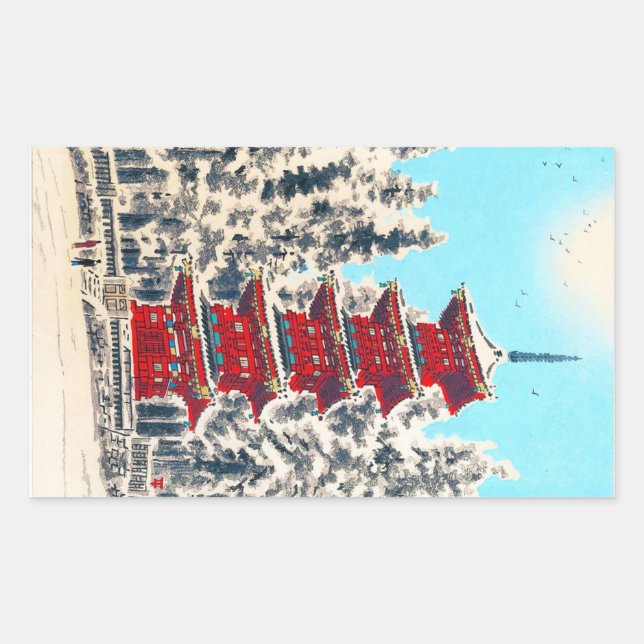 Cool oriental japanese clasic ancient shrine art sticker (Front)