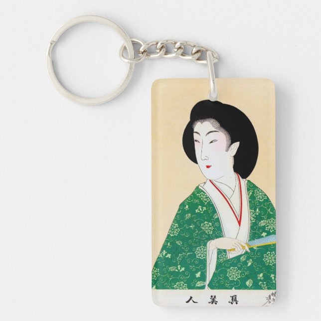 Cool oriental japanese classic geisha lady art keychain (Front)