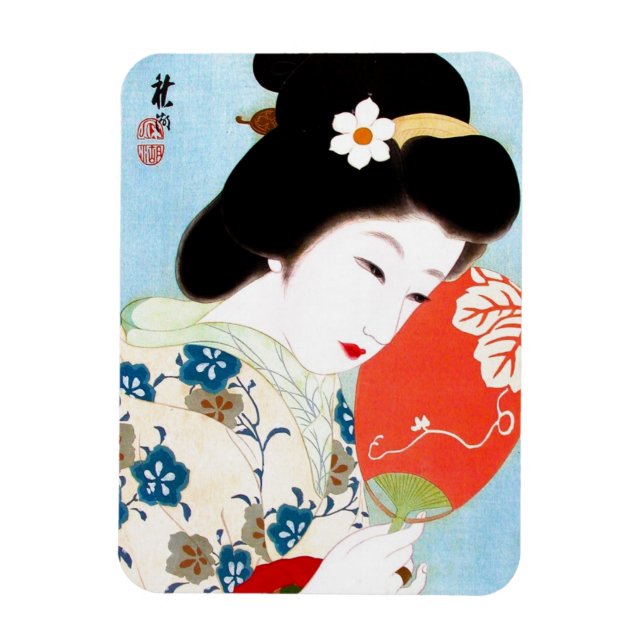 Cool oriental japanese classic geisha lady art magnet (Vertical)