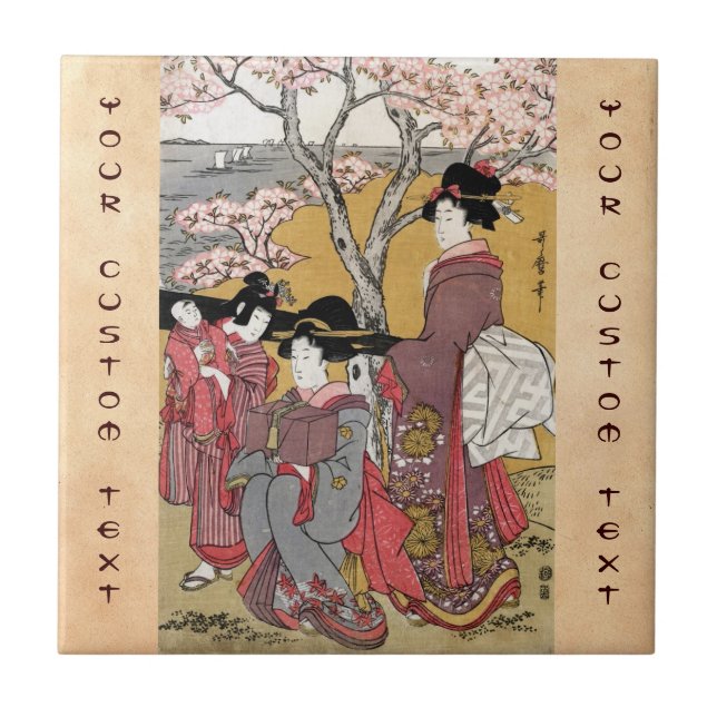 Cool oriental japanese classic geisha lady art tile (Front)