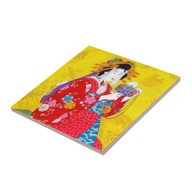 Cool oriental japanese classic geisha lady art tile (Side)