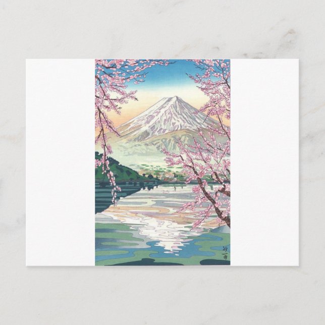 Cool Oriental Japanese Fuji Spring Cherry Tree Art Postcard (Front)