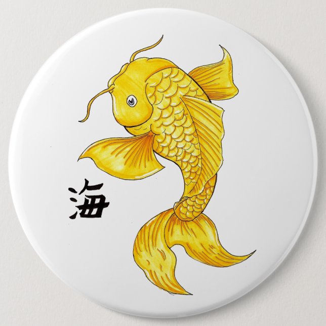 Cool Oriental Japanese Gold Koi Fish Carp tattoo 6 Inch Round Button (Front)
