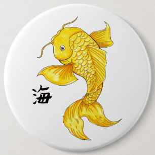 Cool Oriental Japanese Gold Koi Fish Carp tattoo 6 Inch Round Button