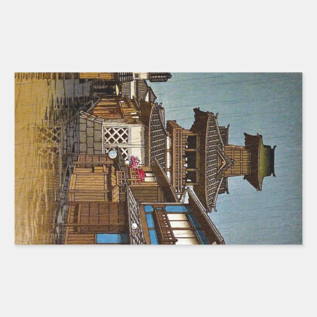Cool oriental japanese Hasu Kawase rainy  village Sticker (Front)