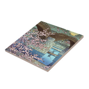 Cool oriental japanese Hasui kawase river bridge Tile
