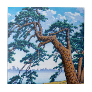 Cool oriental japanese Hasui Kawase tree art Tile