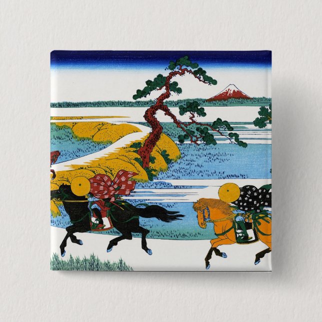 Cool oriental japanese Hokusai Fuji View landscape 2 Inch Square Button (Front)