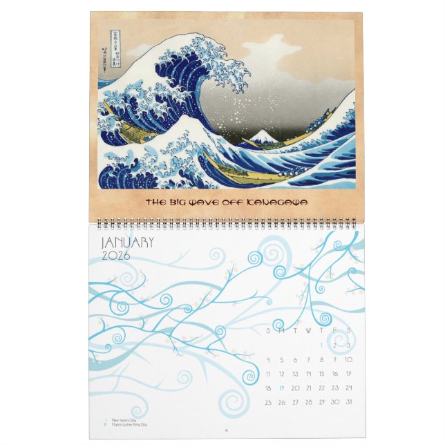 Cool oriental japanese Hokusai Fuji View landscape Calendar (Jan 2026)