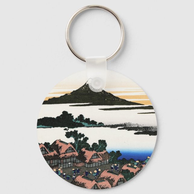 Cool oriental japanese Hokusai Fuji View landscape Keychain (Front)