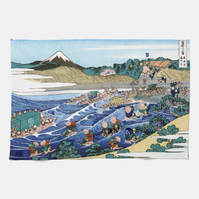Cool oriental japanese Hokusai Fuji View landscape Kitchen Towel (Horizontal)