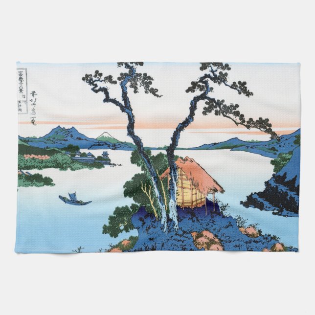 Cool oriental japanese Hokusai Fuji View landscape Kitchen Towel (Horizontal)