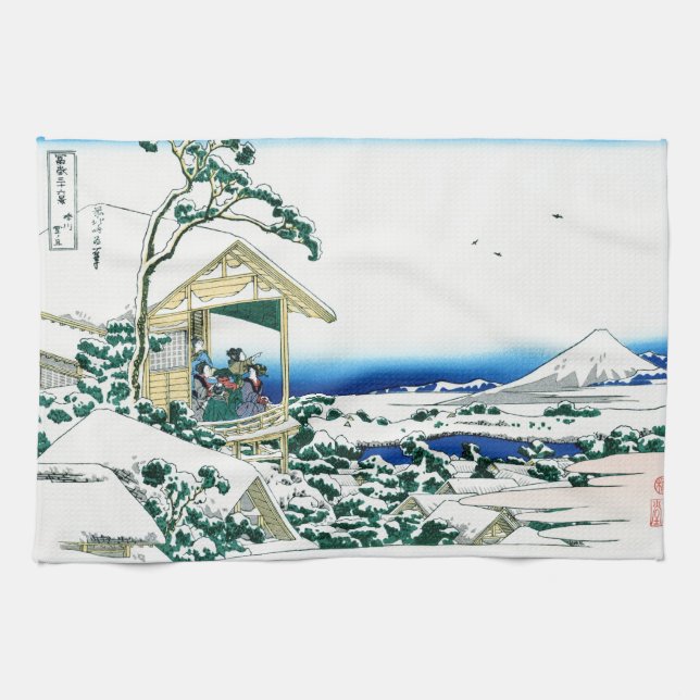 Cool oriental japanese Hokusai Fuji View landscape Kitchen Towel (Horizontal)