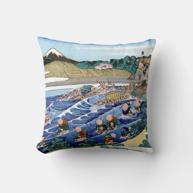 Cool oriental japanese Hokusai Fuji View landscape Throw Pillow (Front)