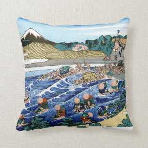 Cool oriental japanese Hokusai Fuji View landscape Throw Pillow