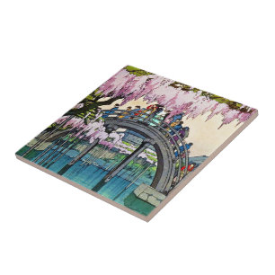Cool oriental japanese Kameido Bridge Yoshida art Tile