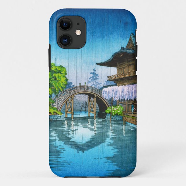 Cool oriental japanese Kameido Shrine lake rain Case-Mate iPhone Case (Back)
