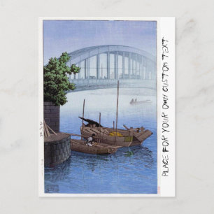 Cool oriental japanese Kawase boat bridge in mist Postcard