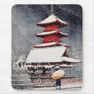 Cool oriental japanese Kawase winter scenery art Mouse Pad