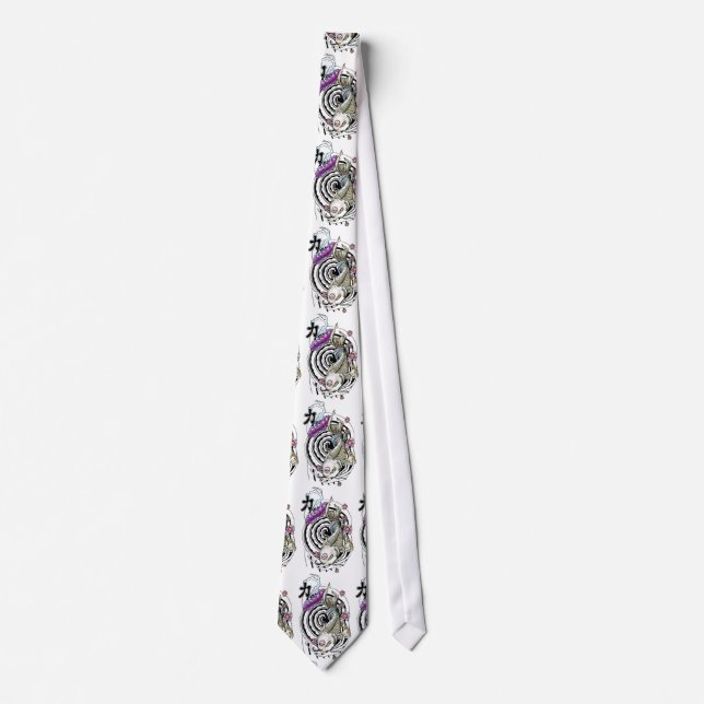 Cool Oriental Japanese Koi Black Whirlpool Lotus Tie (Front)