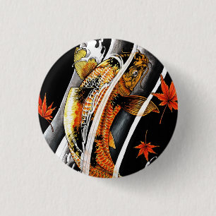 Cool Oriental Japanese Koi Lucky Carp Water Ink 1 Inch Round Button
