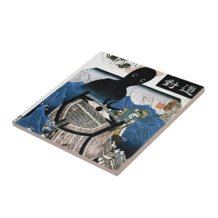 Cool oriental japanese Kuniyoshi sea demon art Tile