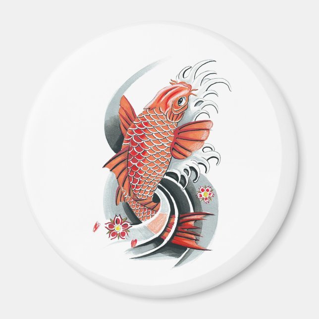 Cool Oriental Japanese Red Koi Carp Fish tattoo Magnet (Front)