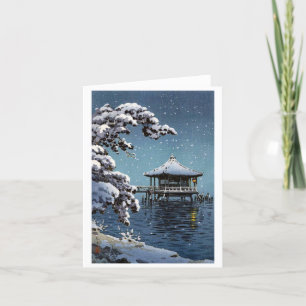 Cool oriental japanese river side winter scene art holiday card