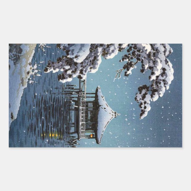 Cool oriental japanese river side winter scene art sticker (Front)