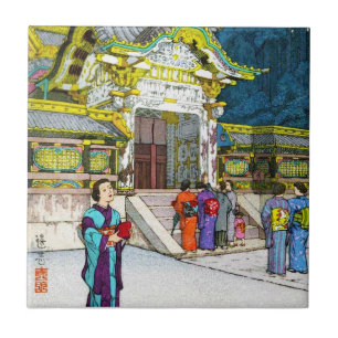Cool oriental japanese shrine temple people hanga tile
