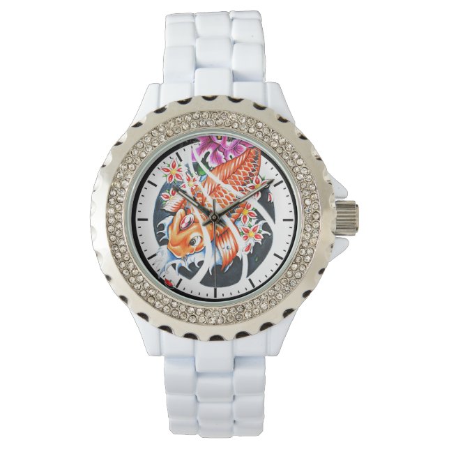 Cool oriental japanese tattoo ink lucky koi fish watch (Front)