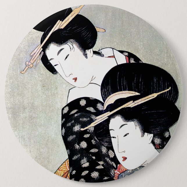 Cool Oriental Japanese Traditional Geisha art 6 Inch Round Button (Front)