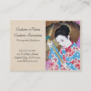 Cool oriental japanese vintage lady umbrella art business card