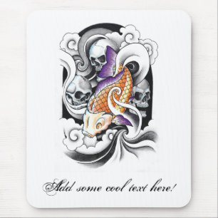 Cool Oriental Koi Carp Skull tattoo Mouse Pad