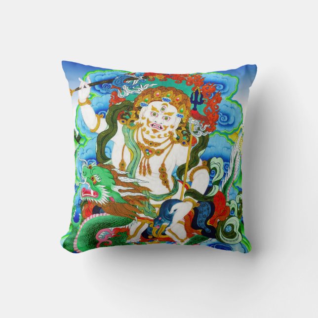 Cool oriental mandala White Jambhala vibrant god Throw Pillow (Front)