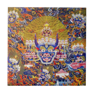 Cool oriental tangka Yamantaka death god tattoo Tile