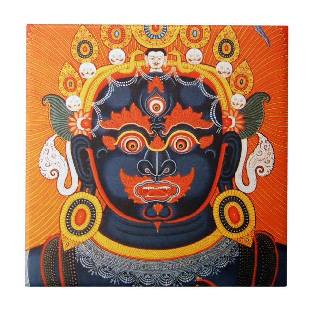 Cool oriental tibetan thangka Bhairava tattoo art Tile (Front)