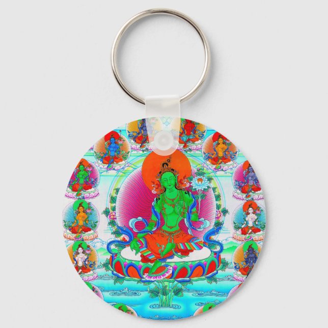 Cool oriental tibetan thangka Green Tara  tattoo Keychain (Front)