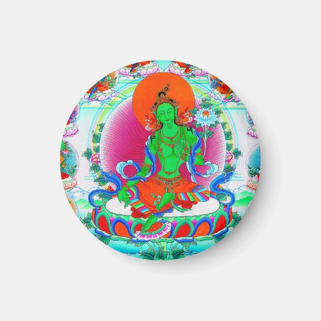 Cool oriental tibetan thangka Green Tara  tattoo Magnet (Front)