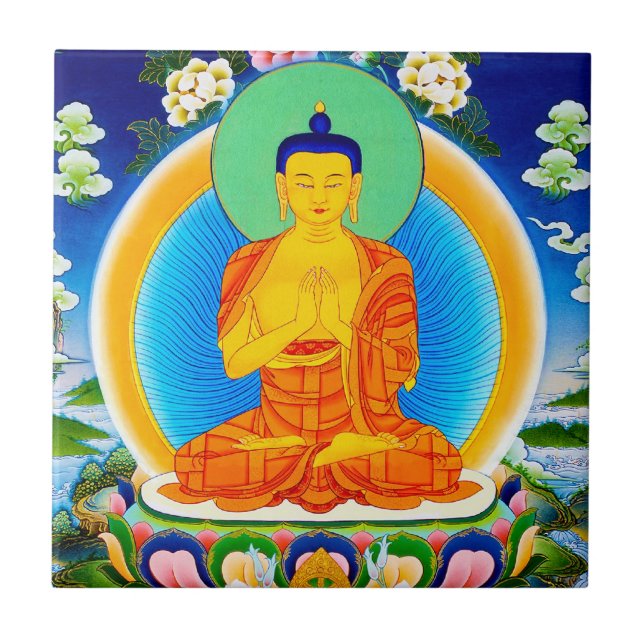 Cool oriental tibetan thangka Prabhutaratna Buddha Tile (Front)