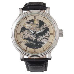 Cool oriental ukiyo-e mythical ink dragon painting watch
