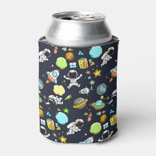 Cool Outer Space Theme - Astronauts & Rocket Ships Can Cooler (Can Front)