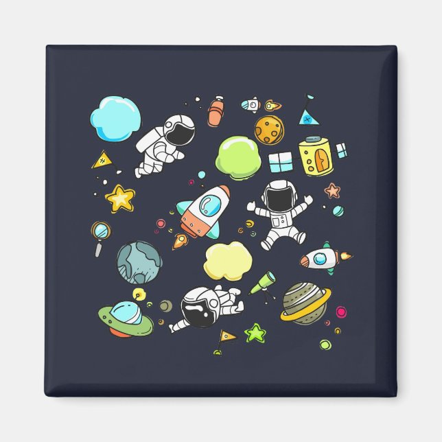 Cool Outer Space Theme - Astronauts & Rocket Ships Magnet (Front)