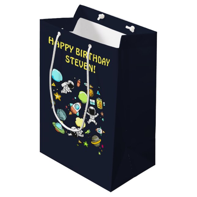 Cool Outer Space Theme - Astronauts & Rocket Ships Medium Gift Bag (Front Angled)
