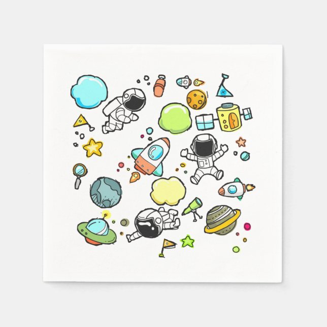 Cool Outer Space Theme - Astronauts & Rocket Ships Napkin (Front)