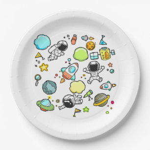 Cool Outer Space Theme - Astronauts & Rocket Ships Paper Plate
